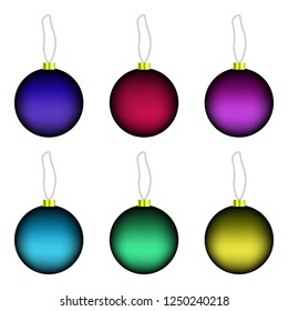 Set of vector realistic multicolored Christmas balls. New Year's Toys