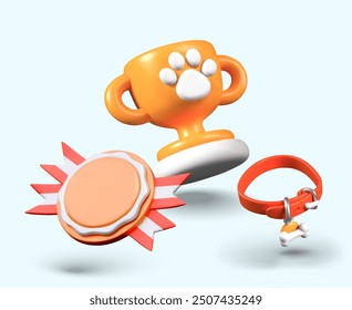 Set of vector realistic pet awards in 3D cartoon style