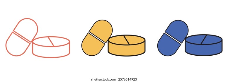 Set of vector realistic pills and capsules isolated on white background. Medicines, tablets, capsules, drug of painkillers, antibiotics, vitamins. Healthcare medical and vector illustration.