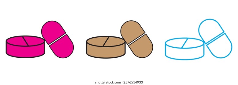 Set of vector realistic pills and capsules isolated on white background. Medicines, tablets, capsules, drug of painkillers, antibiotics, vitamins. Healthcare medical and vector illustration.
