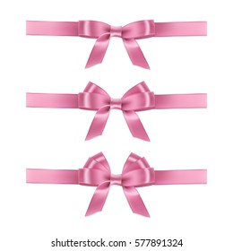 Set of vector realistic pink ribbons and bows.