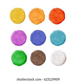 Set of Vector Realistic Plasticine Palettes. Handmade Spots Isolated on White Background. 