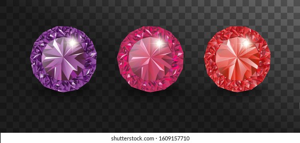 Set of vector realistic precious stones of different cuts and colors. Vector illustration jewelry gems.