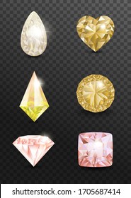 Set of vector realistic precious stones of different cuts and colors. Vector illustration jewelry gems.