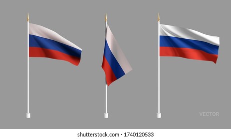 Set Vector realistic Russia Flag. 3D waving flag textile. Template for products, advertizing, banners, leaflets, certificates and postcards. illustration