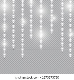 Set of vector realistic seamless light garlands isolated on transparent background