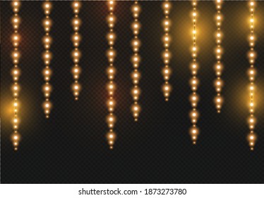 Set of vector realistic seamless light garlands isolated on transparent background