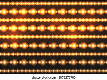 Set of vector realistic seamless light garlands isolated on transparent background