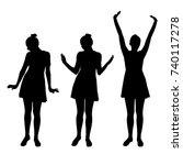 Set of vector realistic silhouettes posing young women in dress isolated on white background