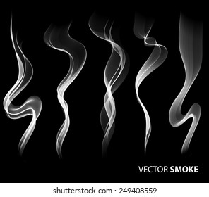 Set of Vector realistic smoke on black background 