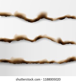 Set of vector realistic torn and burnt paper edges with shadows