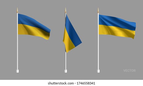 Set Vector realistic Ukraine Flag. 3D waving flag textile. Template for products, advertizing, banners, leaflets, certificates and postcards. illustration
