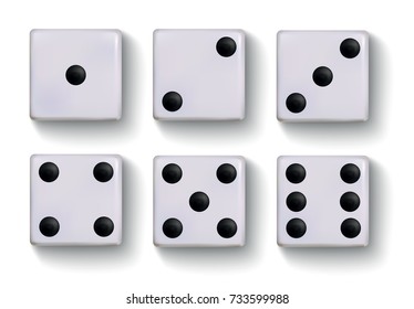 Set of vector realistic white dice isolated on white background