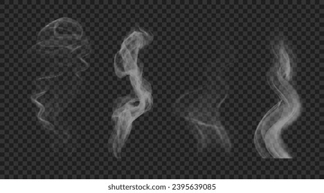 Conjunto de vapor vectorial blanco ondulado. Hookah y cigarrillos fuman aislados en un fondo transparente