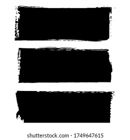 Set of vector rectangle grunge black stickers isolated on white background. A group of labels with uneven rough edges drawn with an ink brush. Vector design elements, 3 rectangle frames