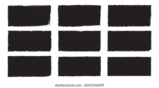 Set of vector rectangle grunge black stickers isolated on white background. Rectangular grunge vector. Vector design elements.