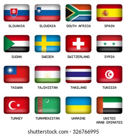 Set of Vector Rectangle Pillow Button Shape Flags of the World Most States 