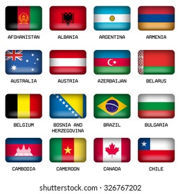 Set of Vector Rectangle Pillow Button Shape Flags of the World Most States 