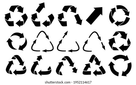 Set of vector recycling, upcycling and downcycling signs, isolated icons on white background. Black reuse symbols for ecological design, marking, product labeling. Zero waste lifestyle