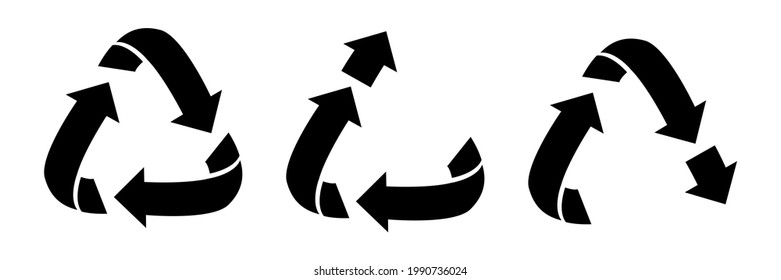 Set of vector recycling, upcycling and downcycling signs, isolated icons on white background. Black reuse symbols for ecological design, marking, product labeling. Zero waste lifestyle