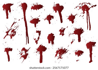 Set of vector red blood paint splatter background. Realistic red color bloody splatter isolated background