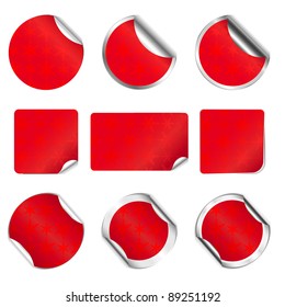 Defina adesivos de Natal e Ano Novo com vetor vermelho.