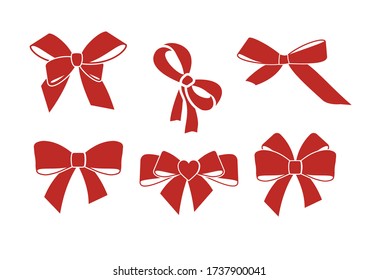 Set of Vector Red Gift Bow. Silhouette gift bow. Concept for invitation, banners, gift cards, congratulation or website layout vector.