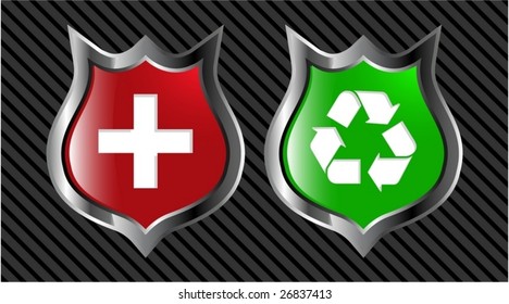 the set vector red and green shield