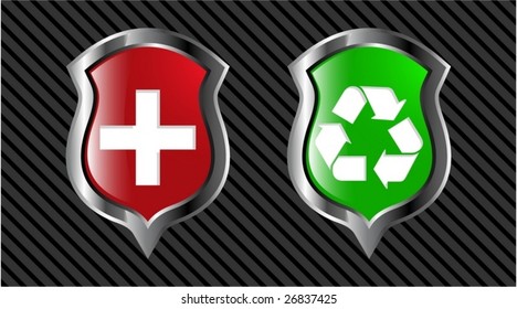 the set vector red and green shield