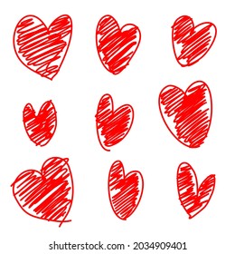 set vector red heart icon hand painted concept of love for valentine design