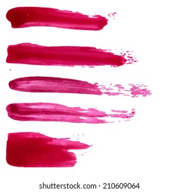 Set of vector red paint stains. Collection of lipstick and nail polish isolated swatches.