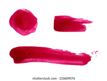 Set of vector red paint stains. Collection of lipstick and nail polish swatches.