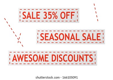 set of vector red sale signs on piece of textile