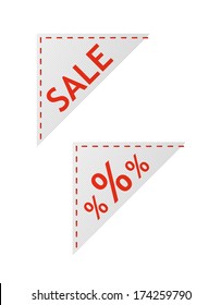 set of vector red sale signs on piece of textile