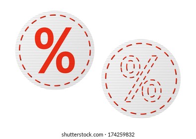 set of vector red sale signs on piece of textile