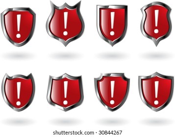 the set vector red shield with exclamation mark