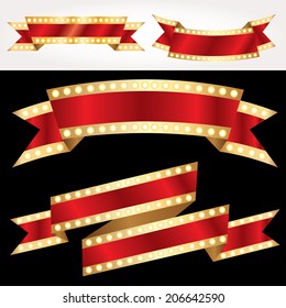 set of vector red show banners with bulb lamps