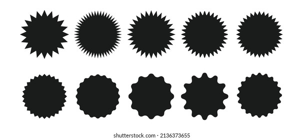 Set of vector red starburst, sunburst badges. Simple flat style vintage labels, stickers.