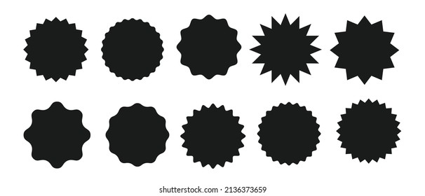 Set of vector red starburst, sunburst badges. Simple flat style vintage labels, stickers.