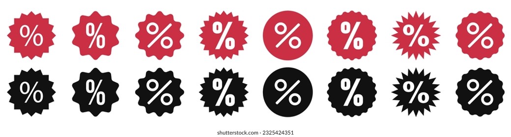 Juego de estrellas de color rojo vectorial, insignias de arrebato de sol. Etiquetas y etiquetas de calidad de venta. Ilustración del vector