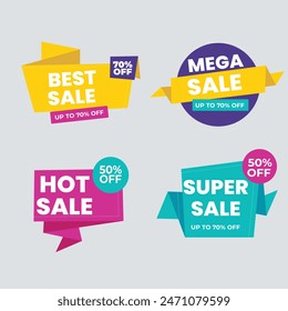 Set of vector red starburst, sunburst badges. Simple flat style vintage labels, stickers with sale discount text. Sale quality tags and labels. Template banner shopping badges.