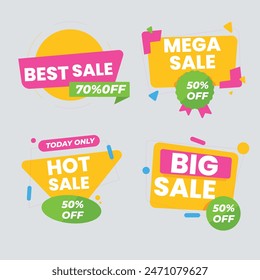 Set of vector red starburst, sunburst badges. Simple flat style vintage labels, stickers with sale discount text. Sale quality tags and labels. Template banner shopping badges.