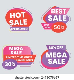 Set of vector red starburst, sunburst badges. Simple flat style vintage labels, stickers with sale discount text. Sale quality tags and labels. Template banner shopping badges.