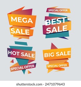 Set of vector red starburst, sunburst badges. Simple flat style vintage labels, stickers with sale discount text. Sale quality tags and labels. Template banner shopping badges.