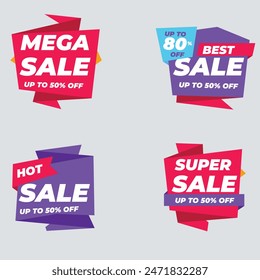 Set of vector red starburst, sunburst badges. Simple flat style vintage labels, stickers with sale discount text. Sale quality tags and labels. Template banner shopping badges.