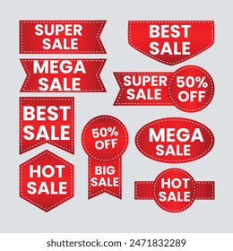 Set of vector red starburst, sunburst badges. Simple flat style vintage labels, stickers with sale discount text. Sale quality tags and labels. Template banner shopping badges.