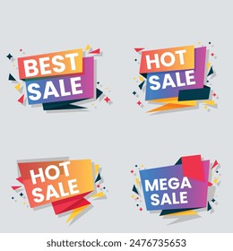 Set of vector red starburst, sunburst badges. Simple flat style vintage labels, stickers with sale discount text. Sale quality tags and labels. Template banner shopping badges.