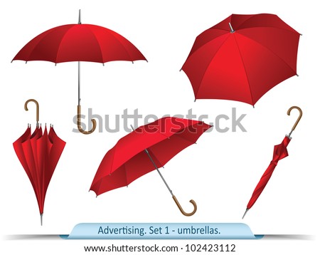 Set of vector red umbrellas