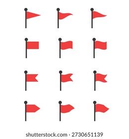 Conjunto de Vector rojo ondeando banderas icono sobre fondo transparente aislado