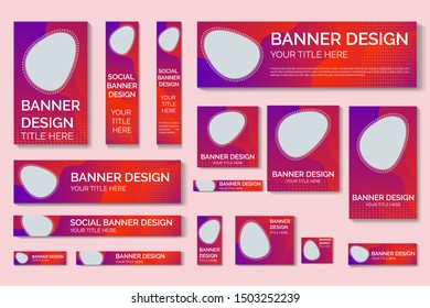 set of vector red web banners of standard sizes for sale with a place for photos. Vertical and horizontal templates.